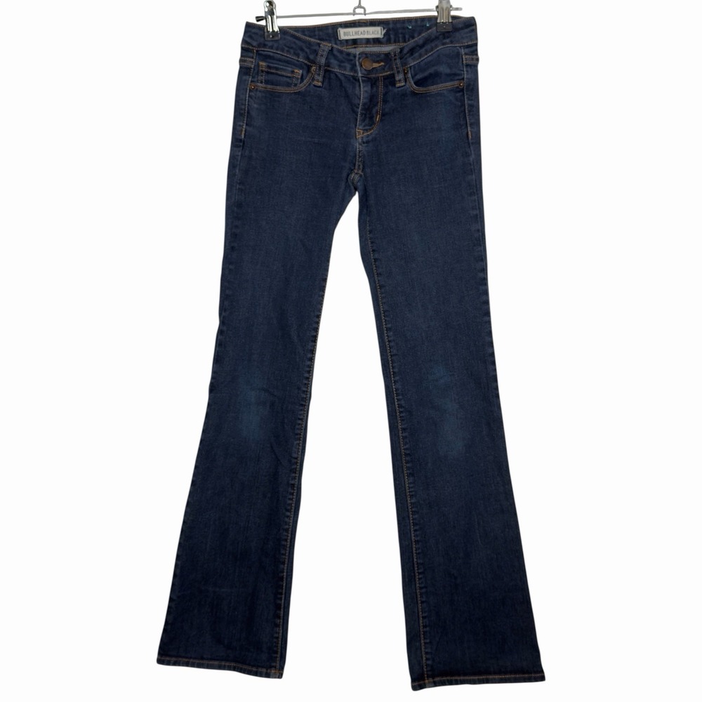 Y2K Bullhead Black Bootcut Jeans Low Rise Dark Wash Stretch Contrast Stitching